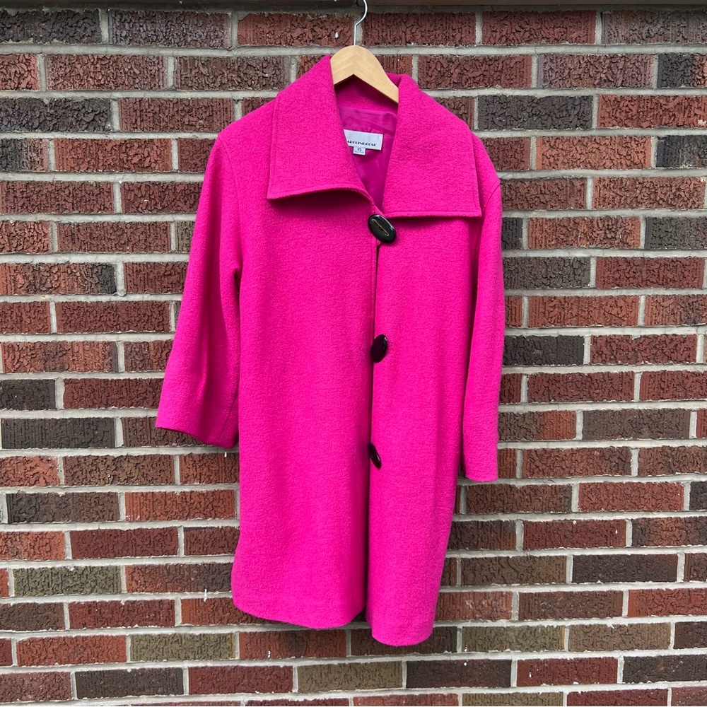 Caroline Rose Hot Pink Asymmetrical Button Oval Collared Oversized Pea Coat